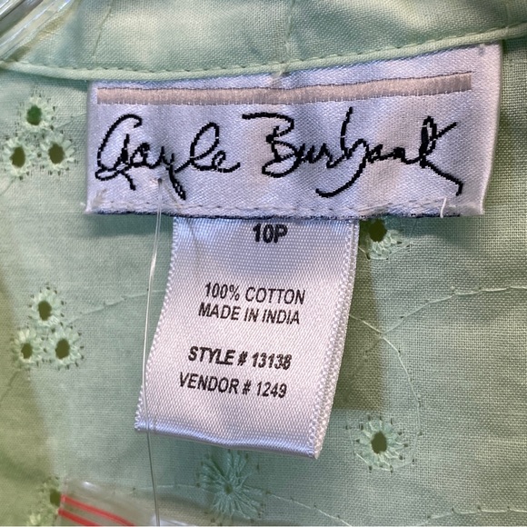 Gayle Burbank Green Floral Embroidery Open Dress Size 10P - Picture 5 of 11